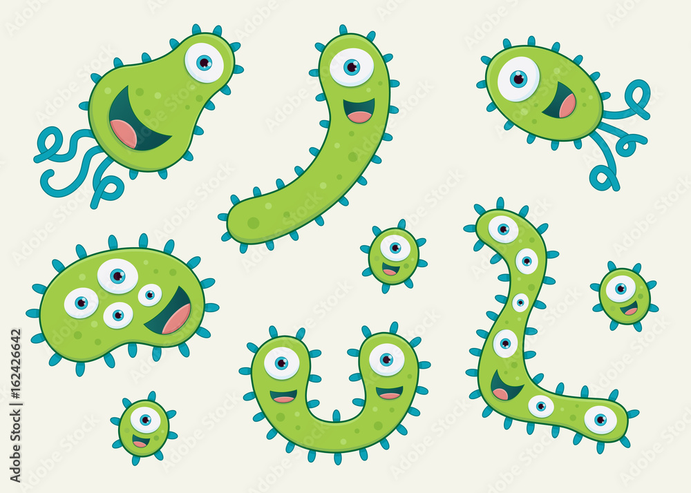 Obraz premium Set of germ vector illustrations - green & blue