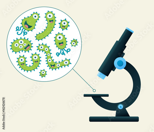 Green germs being viewed by a microscope - Vector illustration 