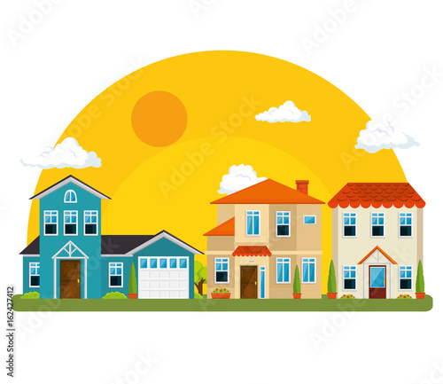 colorful houses in neighborhood icon vector illustration graphic design