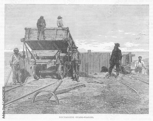 Fototapeta Peru - Guano - Wagons - 19th century. Date: Nineteenth century