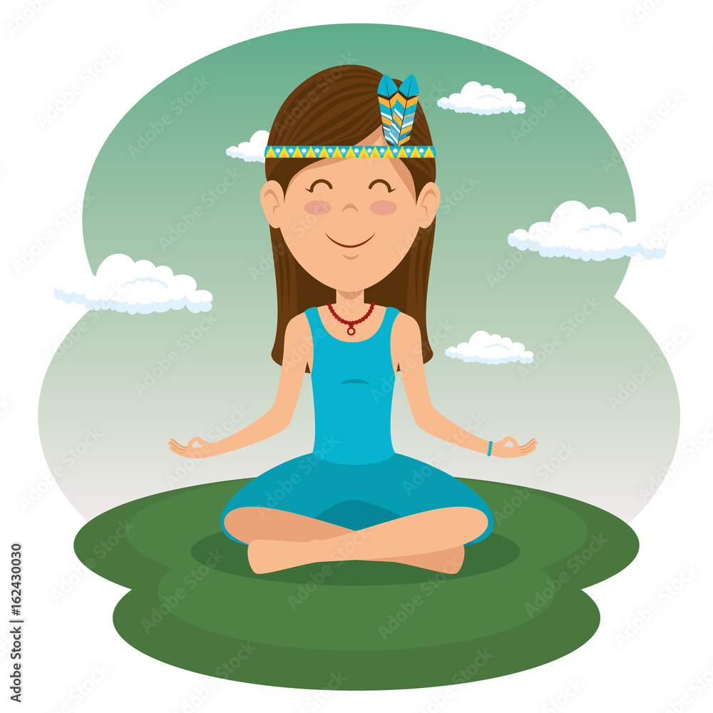 hippie woman meditating vector illustration graphic design