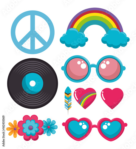 set of colorful hippie icons vector illustration graphic design