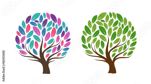 Abstract tree with leaves. Ecology, natural product, icon or logo. Vector illustration