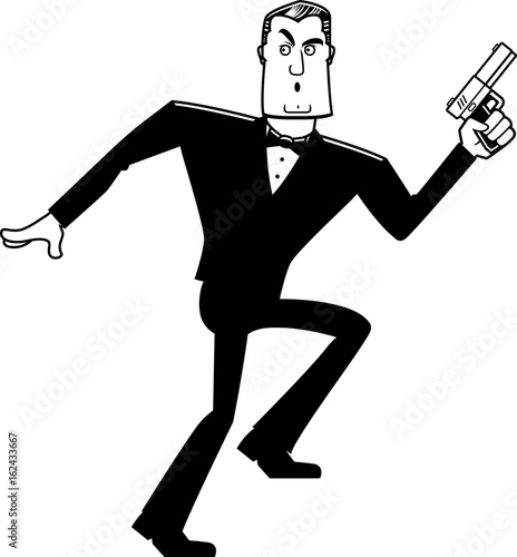 Cartoon Spy in Tuxedo Sneaking