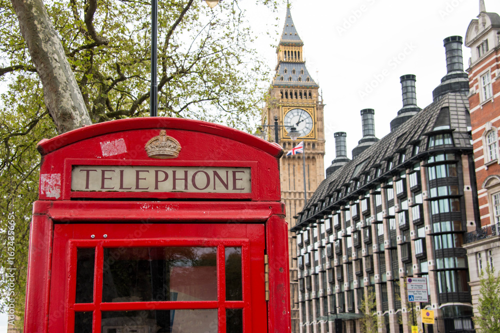 Iconic red telephone box, London, United Kingdom Iconic red telephone box, London, United Kingdom