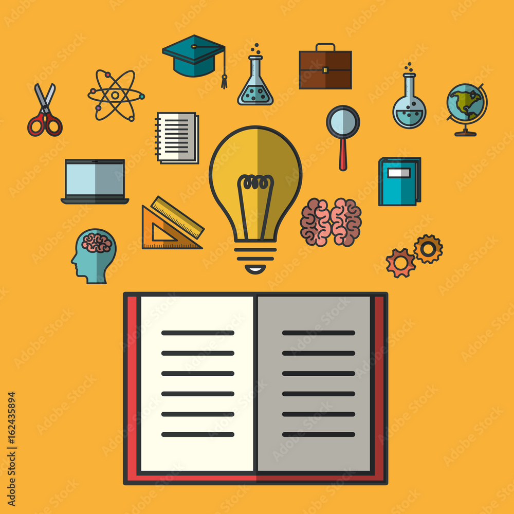 Book with education related objects over yellow background vector  illustration Stock Vector | Adobe Stock