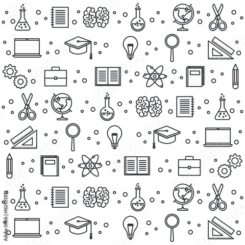 Hand drawn education related objects pattern over white background vector illustraiton