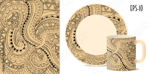 monochrome yellow aztec pattern for dishes