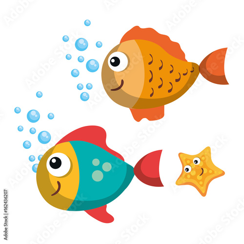 Sea life design with fish and starfish over white background vector illustration 