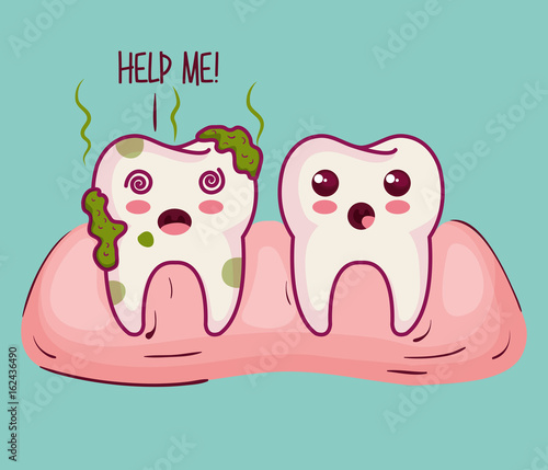 Kawaii sick tooth and help me sign over light background vector illustration