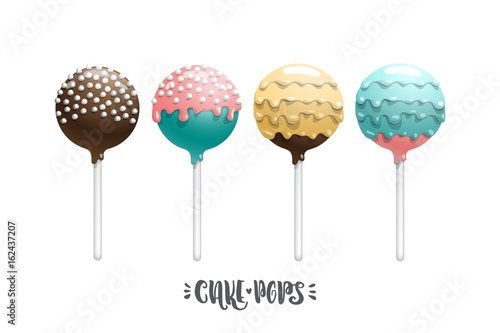 Set of vector colored lollipop on a stick, isolated on a white background, with lettering.