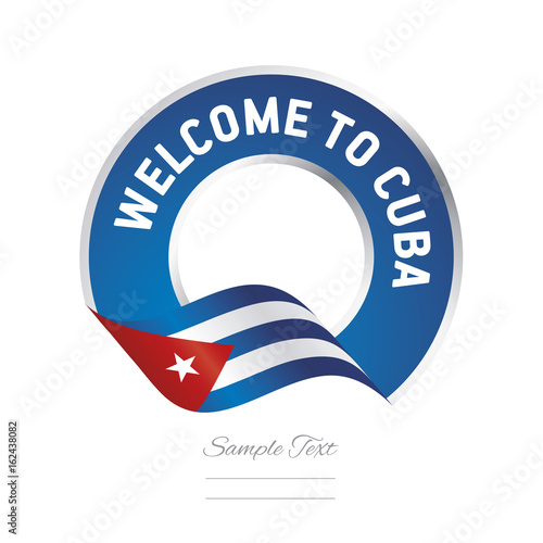 Welcome to Cuba flag blue label logo icon