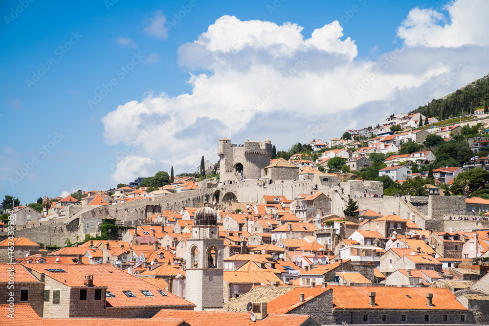 A view over the old town from the town walls of Dubrovnik, Croatia.