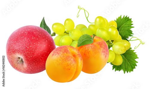 Grapes ,apples and apricot isolated on white background