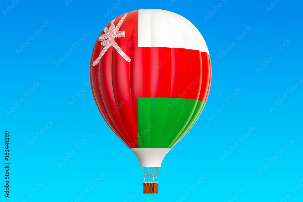 Fototapeta premium Hot air balloon with Oman flag, 3D rendering