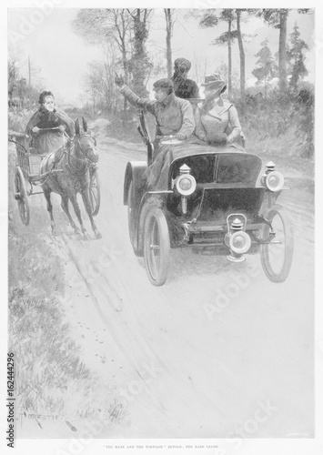 Car Startles Horse 1900. Date: 1900 photo