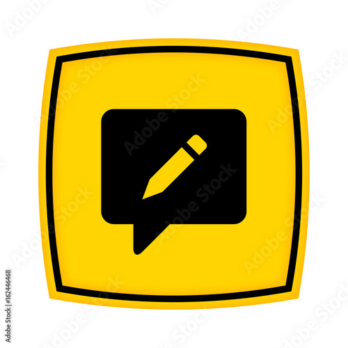 gelbes Schild - Icon - Sprechblase mit Stift