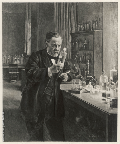 Louis Pasteur in his laboratory . Date: 1885 photo