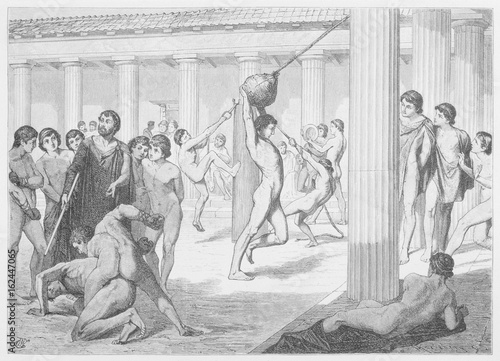 Spartan Gym Exercises. Date: ancient photo