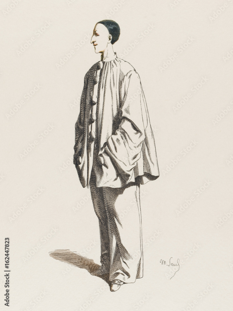 Commedia Dell'arte - Pierrot. Date: 1846 - obrazy, fototapety, plakaty 