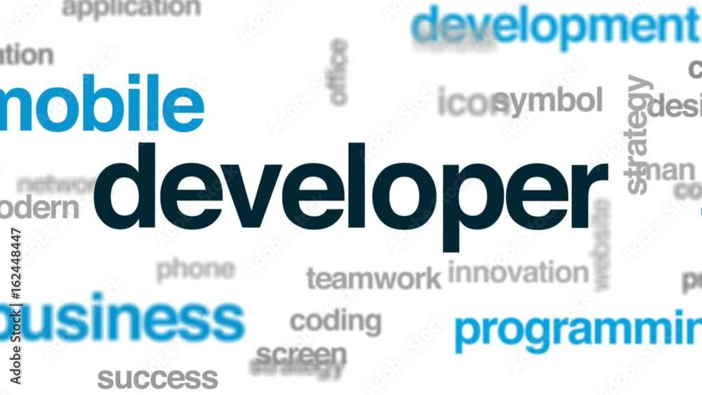 Developer animated word cloud, text design animation. Developer animated word cloud, text design animation.