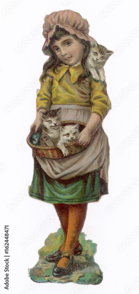 Girl with Kittens - 19th century. Date: late 19th century
