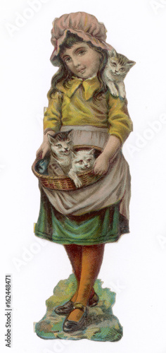 Girl with Kittens - 19th century. Date: late 19th century