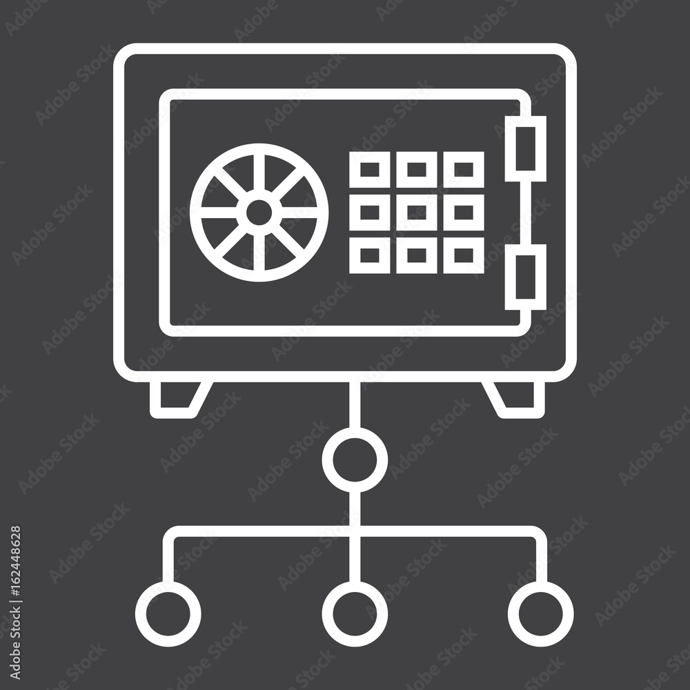Network safe vault line icon, security and strongbox, vector graphics, a linear pattern on a black background, eps 10. Network safe vault line icon, security and strongbox, vector graphics, a linear pattern on a black background, eps 10.
