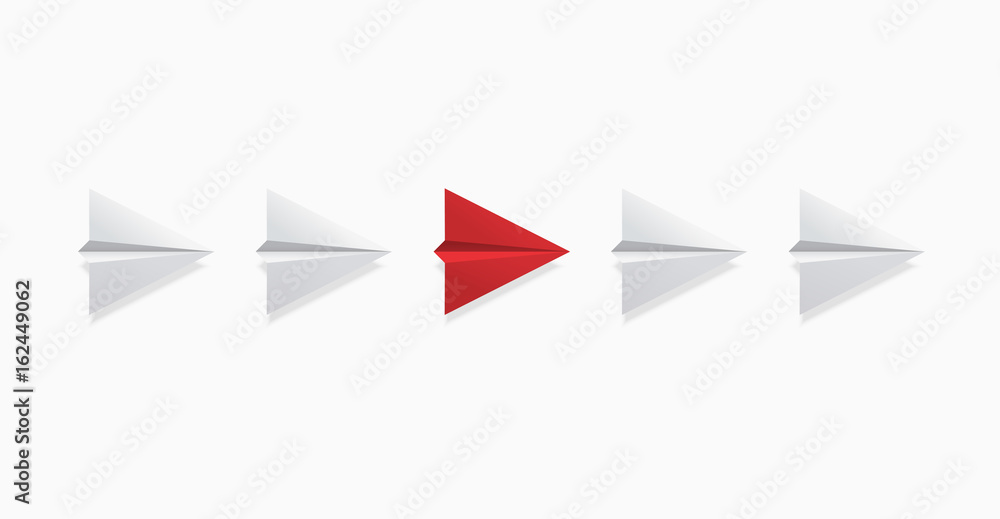 Vector modern concept leadership background. Red and white origami airplane Vector modern concept leadership background. Red and white origami airplane