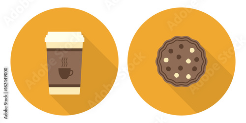 Flat illustration set, cup of coffee and cookie
