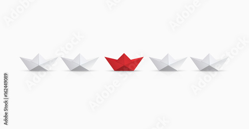 Vector modern concept leadership background. Red and white origami boat