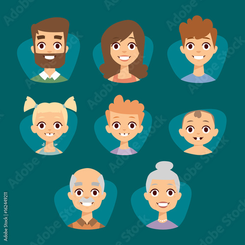 Vector set beautiful emoticons face of people smiling avatars happy characters illustration
