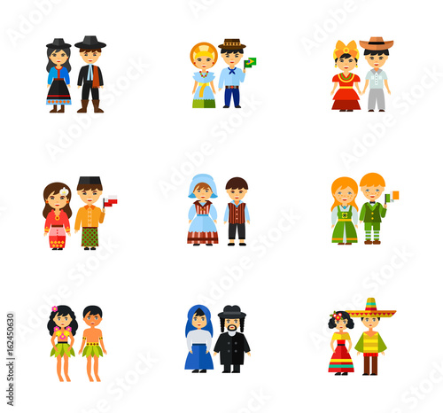 People in national dress icon set