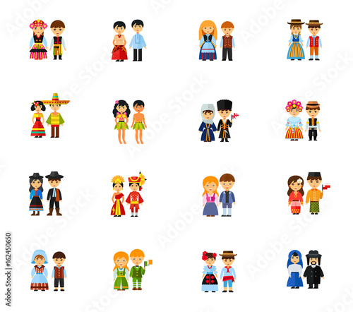 Traditional costume icon set