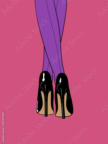 Sexy female feet in high heels. Illustration in pop art style