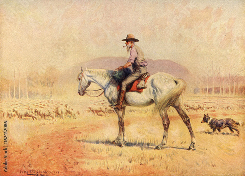 Stampa su tela Sheep drover in Australia. Date: 1910