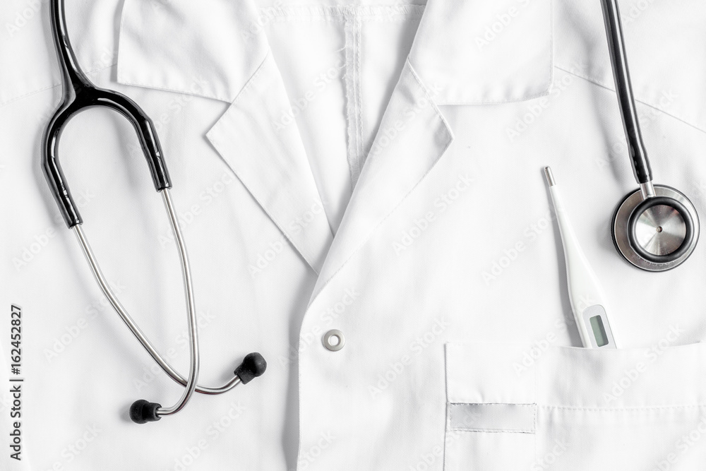 doctor's work desk in hospital with stethoscope overall background top view doctor's work desk in hospital with stethoscope overall background top view