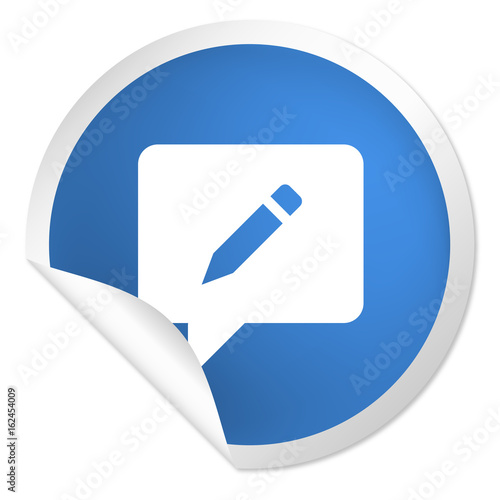 runder Sticker blau - Sprechblase mit Stift