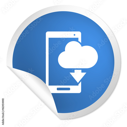 runder Sticker blau - Smartphone mit Wolke - Download