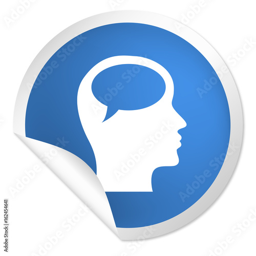runder Sticker blau - Kopf mit Sprechblase - Kommentar