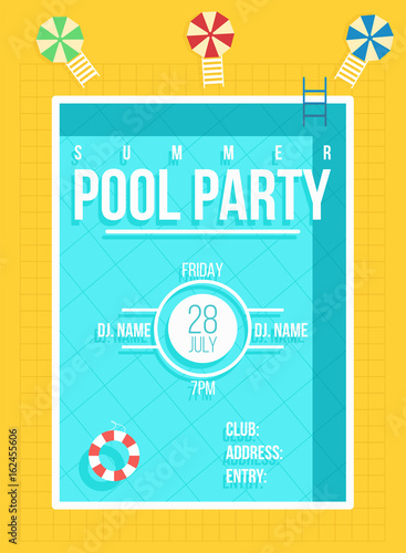 Pool party poster. Summer party invitation, flyer concept