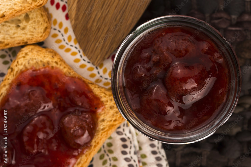 Breakfast of cherry jam on toast Breakfast of cherry jam on toast