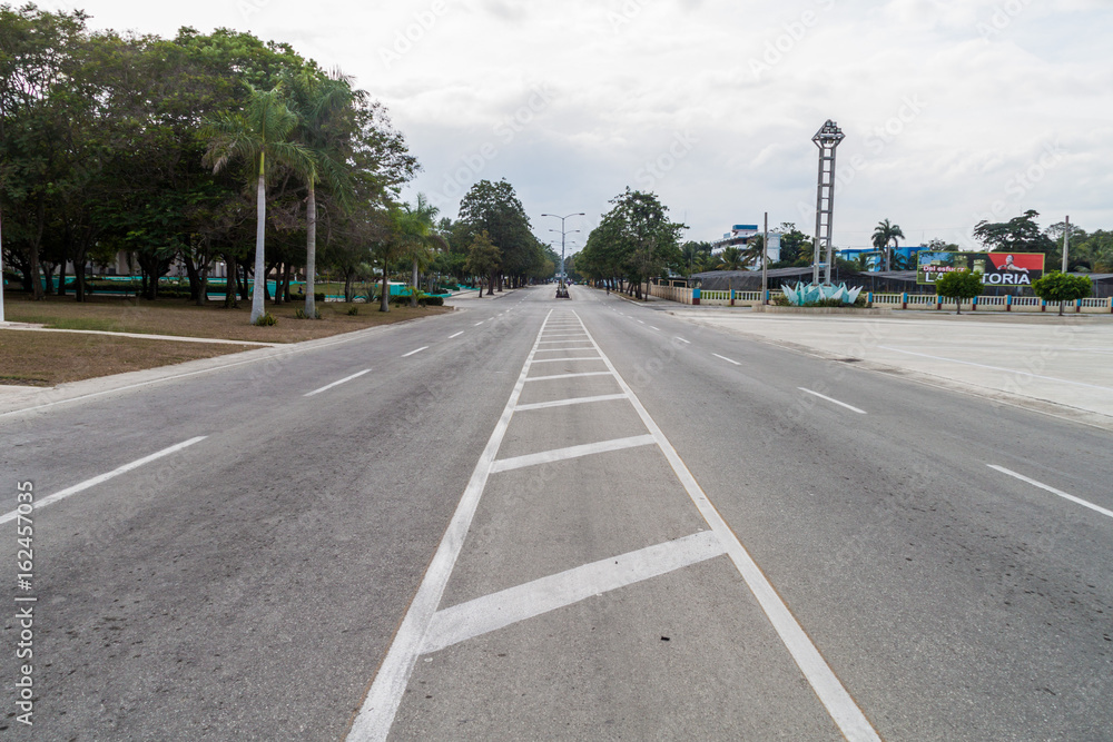 Empty road at Plaza de la Patria (Fatherland Sqaure)  in Bayamo, Cuba
