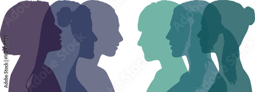 Profile of six different women, Vector
