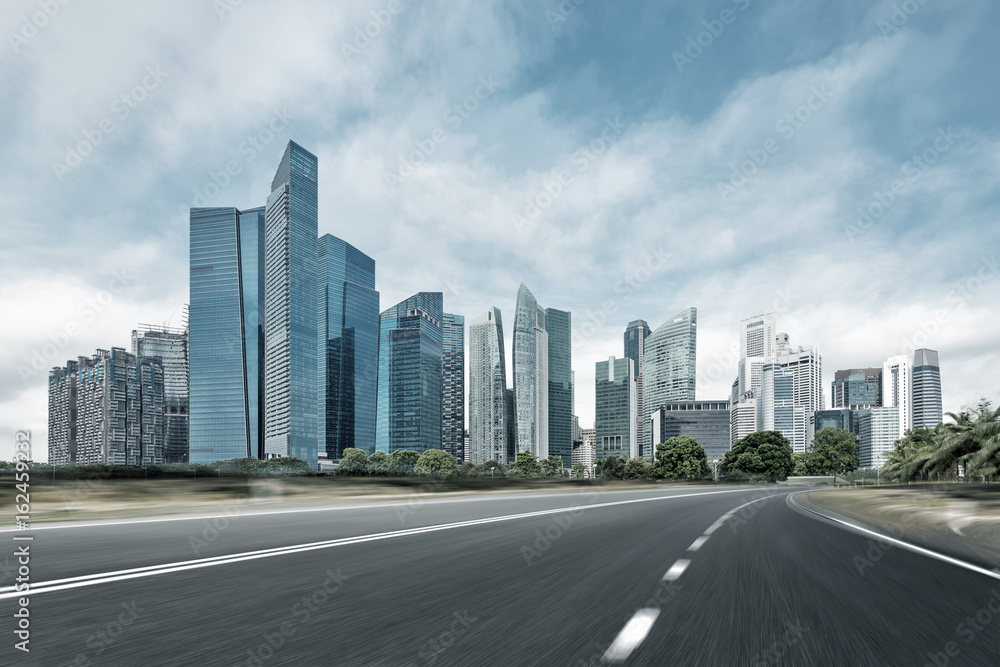 empty road with modern buildings