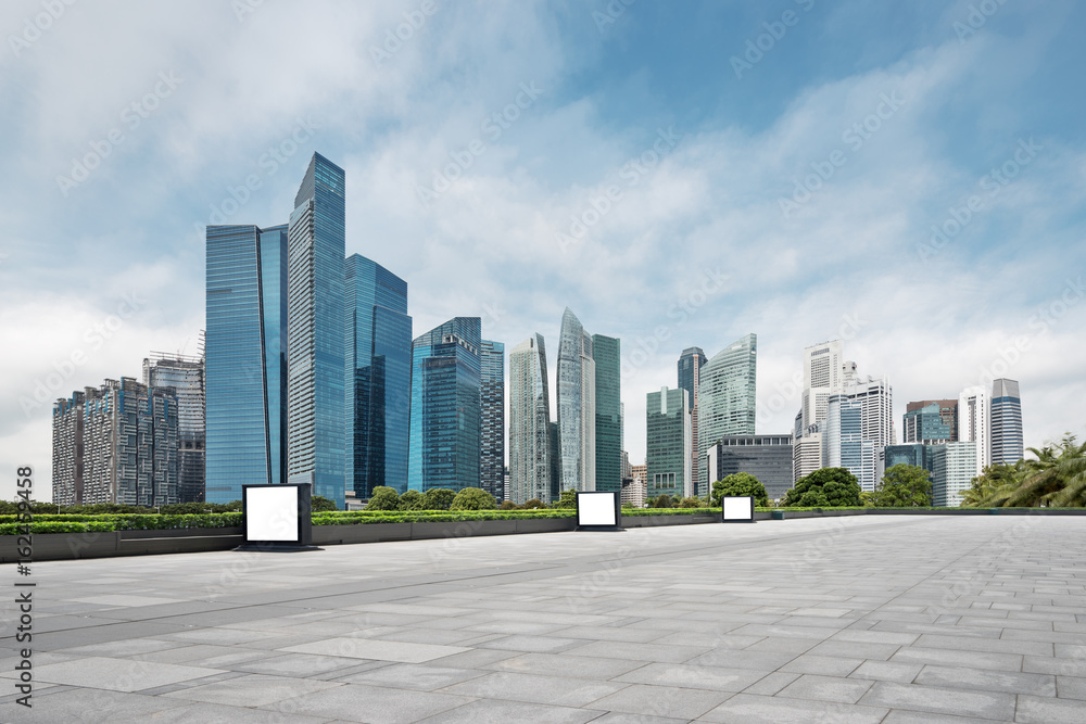 empty floor with modern buildings