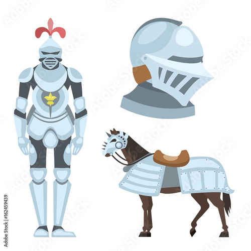 Heraldic royal crest medieval knight elements vintage king symbol heraldry brave hero vector illustration