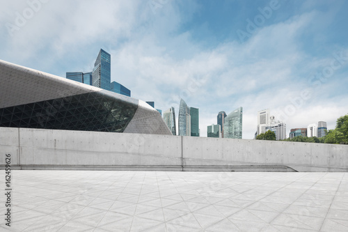 Photography empty floor with modern buildings