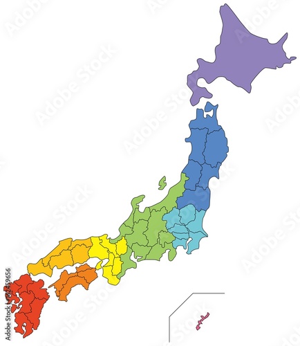 日本地図（地方別に色分け）