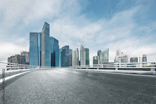 Photography empty road with modern buildings